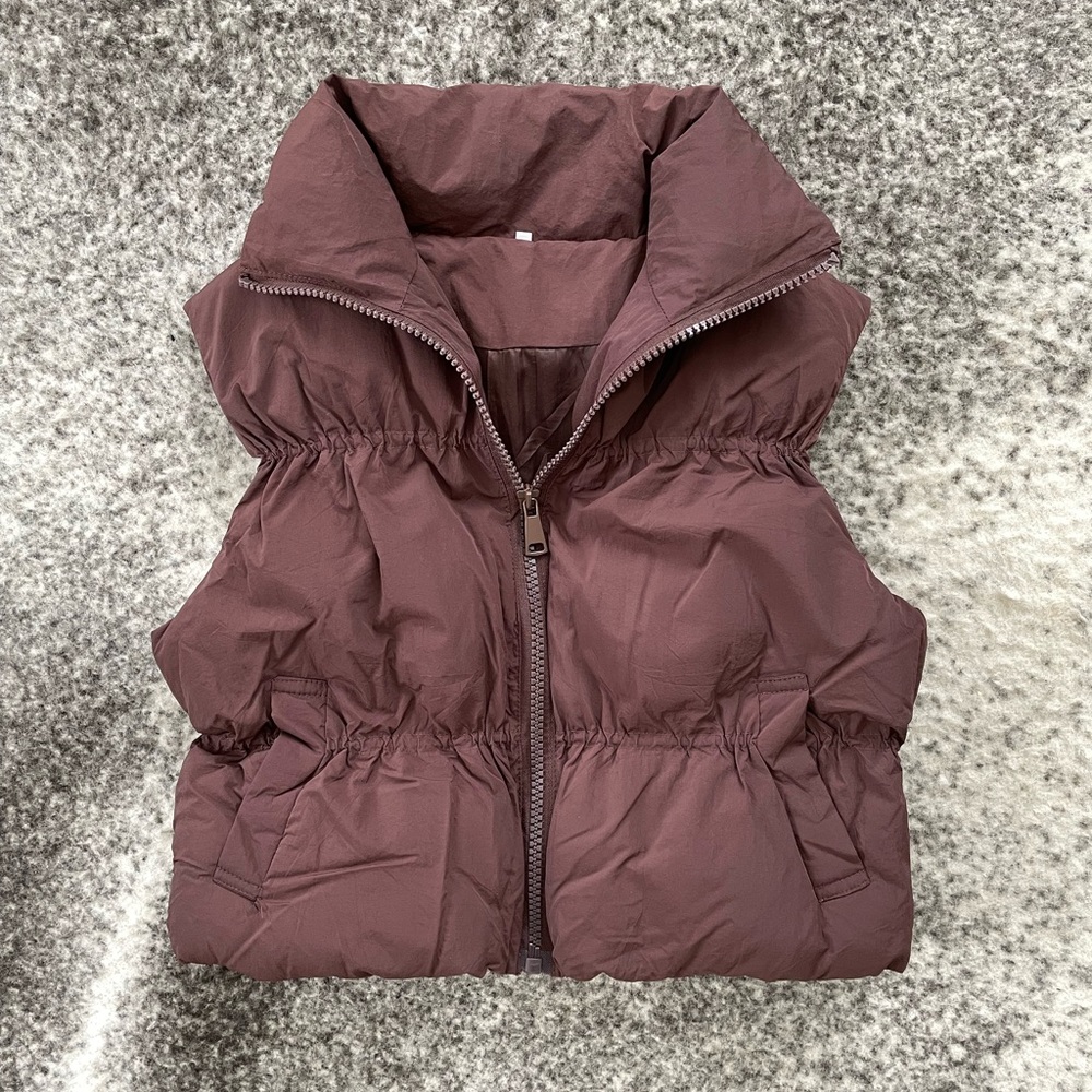Brown Puffer Vest - Small, semi-crop